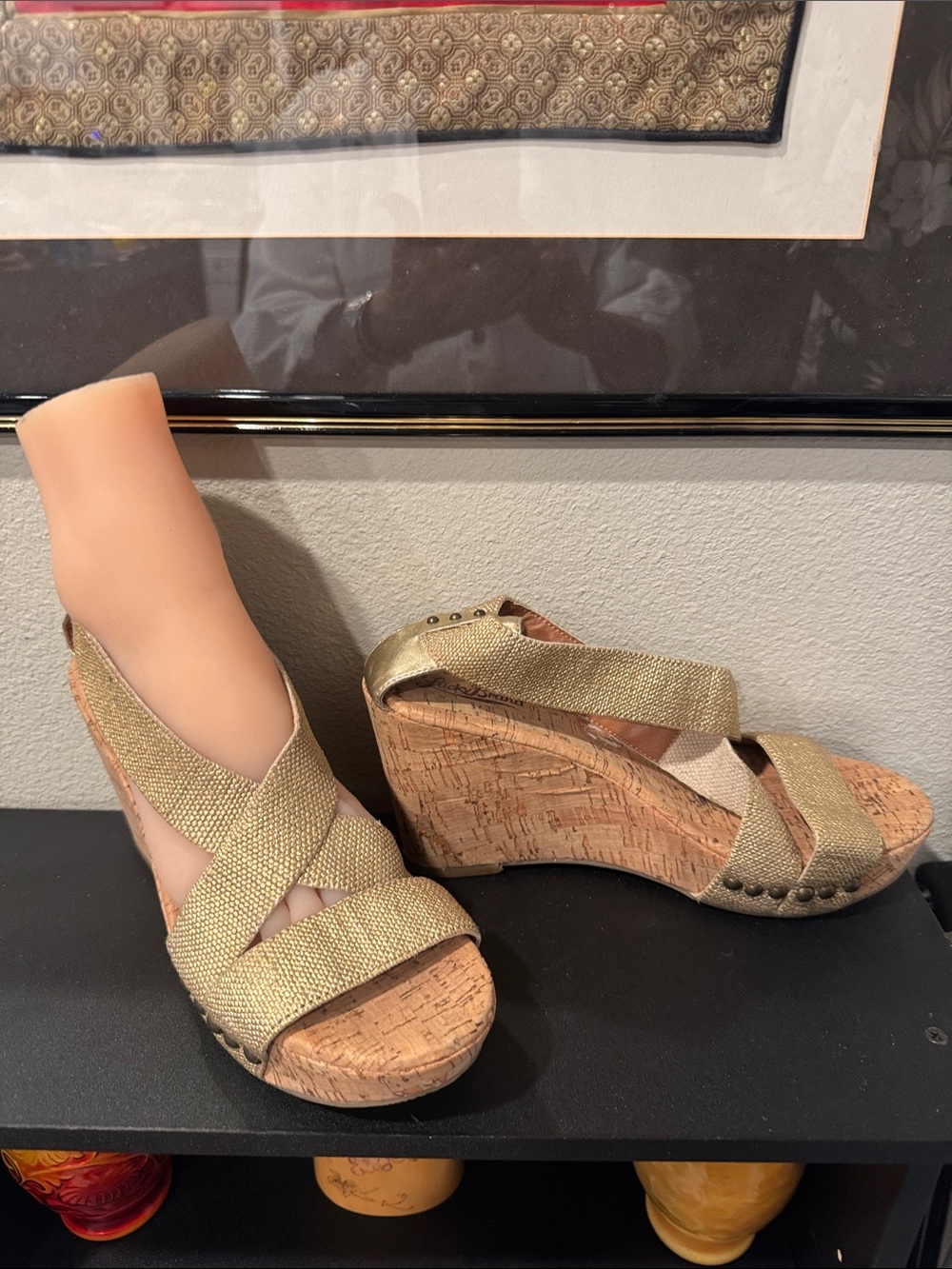 Lucky Brand Gold Wedge Sandals with Cork Platform